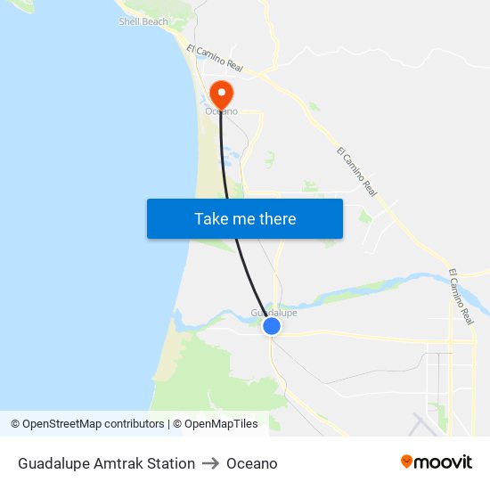 Guadalupe Amtrak Station to Oceano map