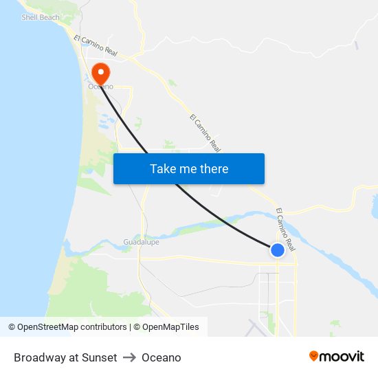 Broadway at Sunset to Oceano map