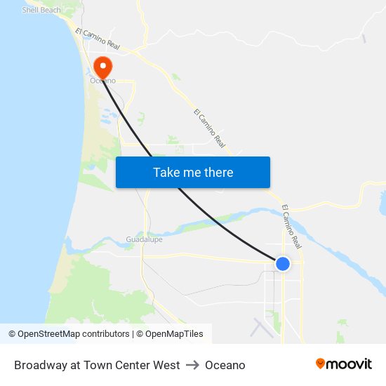 Broadway at Town Center West to Oceano map
