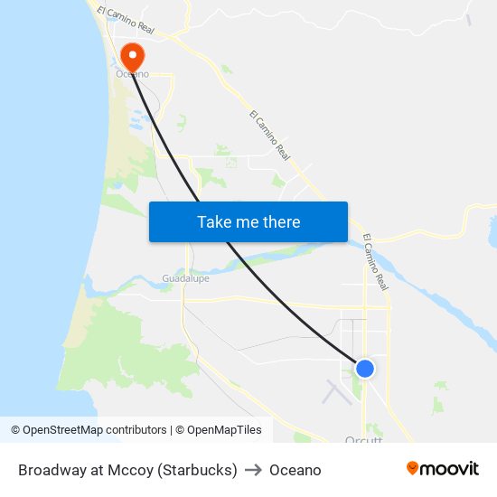 Broadway at Mccoy (Starbucks) to Oceano map
