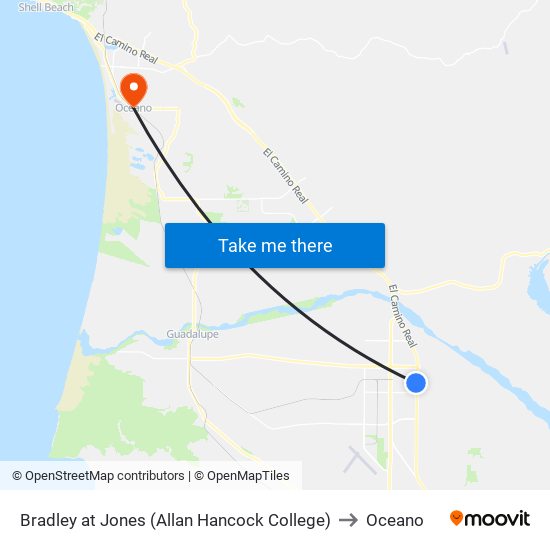 Bradley at Jones (Allan Hancock College) to Oceano map