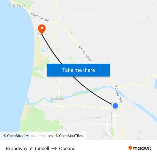 Broadway at Tunnell to Oceano map