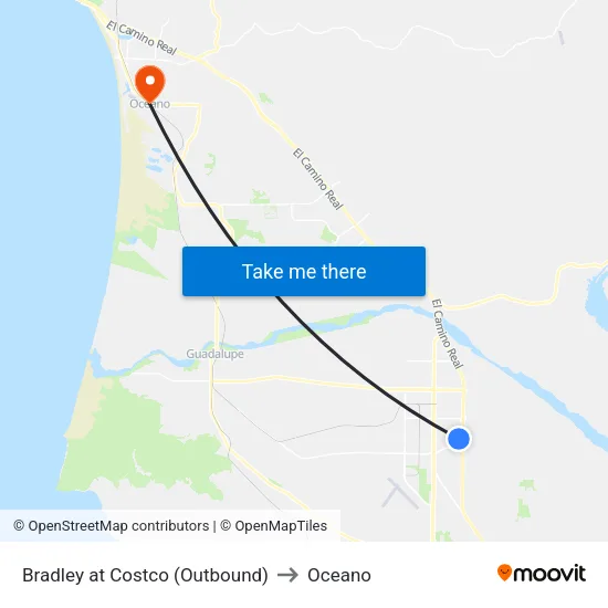 Bradley at Costco (Outbound) to Oceano map