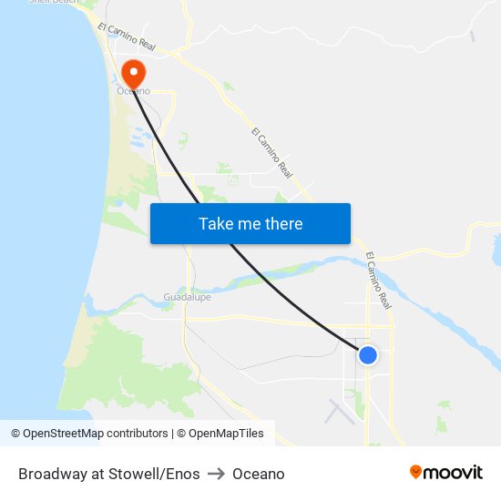 Broadway at Stowell/Enos to Oceano map