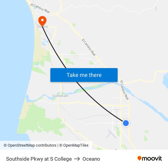 Southside Pkwy at S College to Oceano map