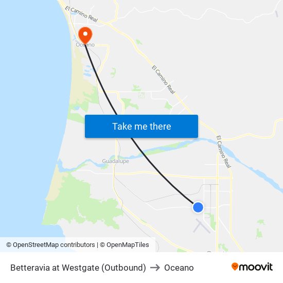 Betteravia at Westgate (Outbound) to Oceano map