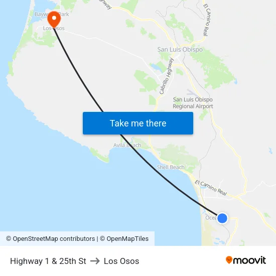 Highway 1 & 25th St to Los Osos map