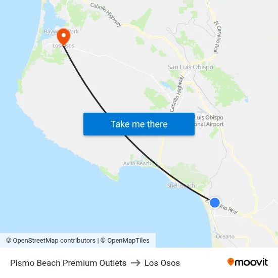 Pismo Beach Premium Outlets to Los Osos map