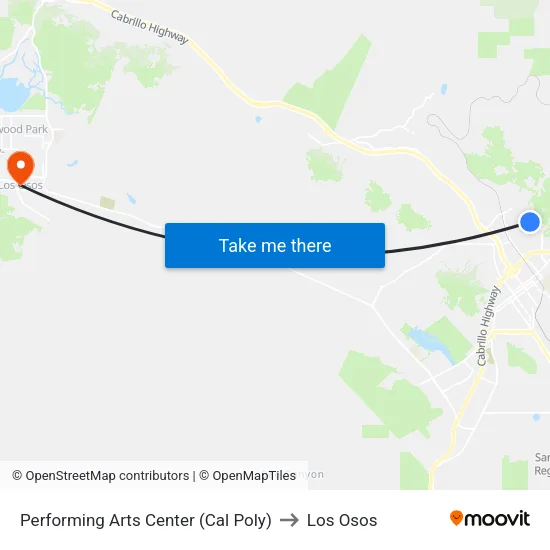 Performing Arts Center (Cal Poly) to Los Osos map