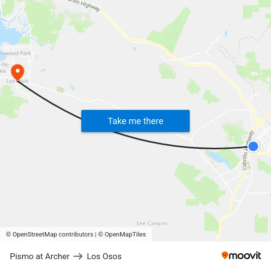 Pismo at Archer to Los Osos map