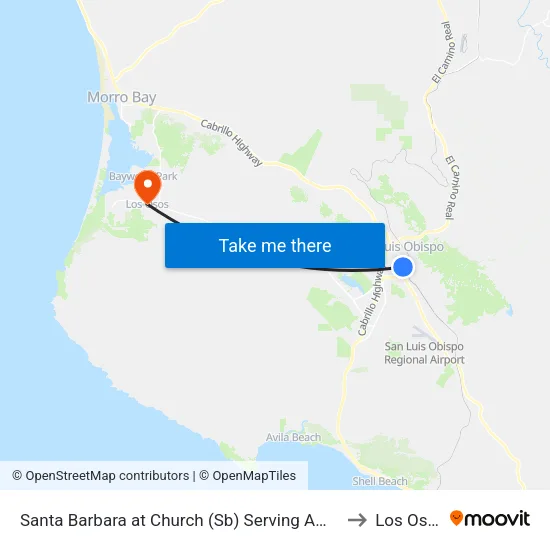 Santa Barbara at Church (Sb) Serving Amtrak to Los Osos map