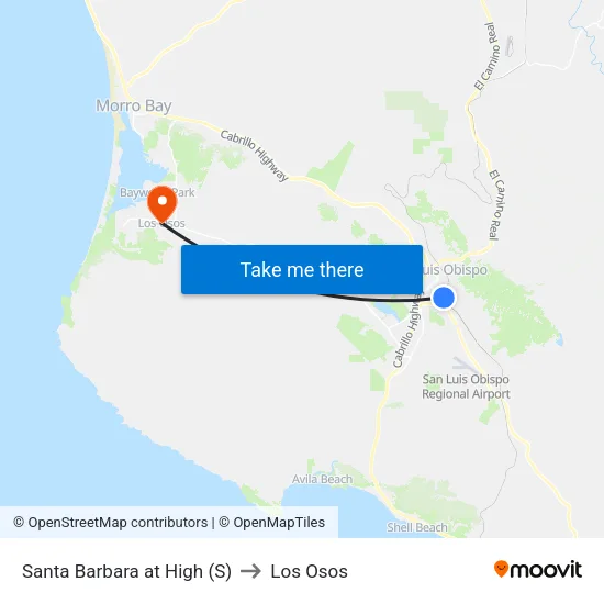 Santa Barbara at High (S) to Los Osos map