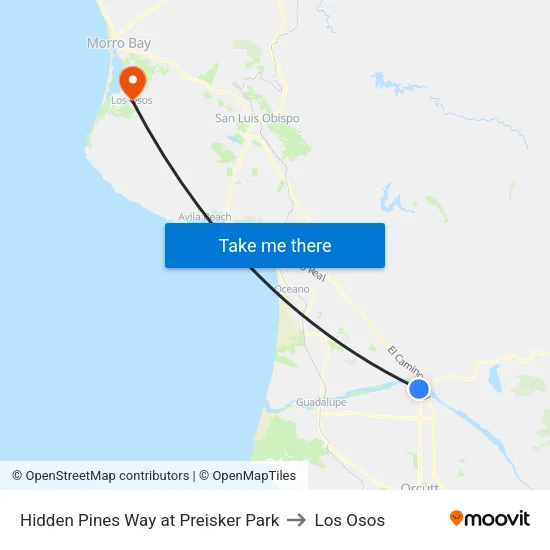 Hidden Pines Way at Preisker Park to Los Osos map