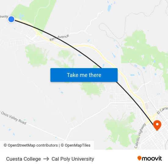 Cuesta College to Cal Poly University map