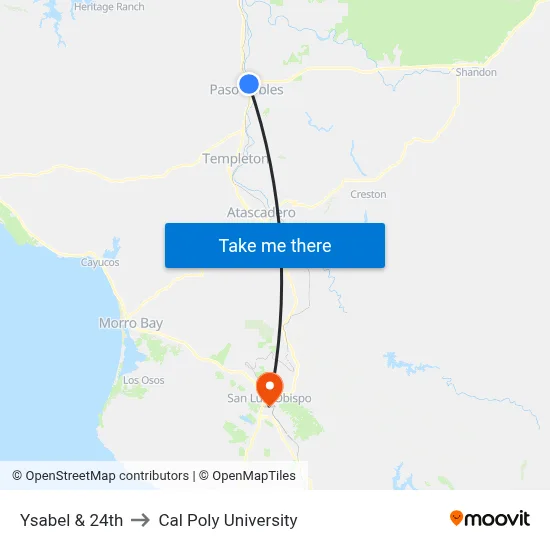 Ysabel & 24th to Cal Poly University map