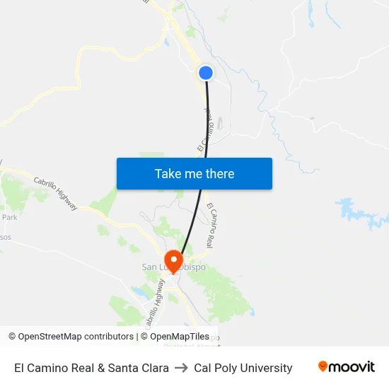 El Camino Real & Santa Clara to Cal Poly University map