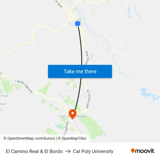 El Camino Real & El Bordo to Cal Poly University map