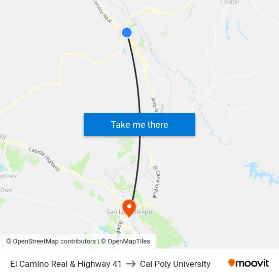 El Camino Real & Highway 41 to Cal Poly University map