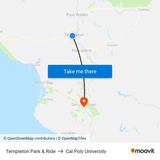 Templeton Park & Ride to Cal Poly University map