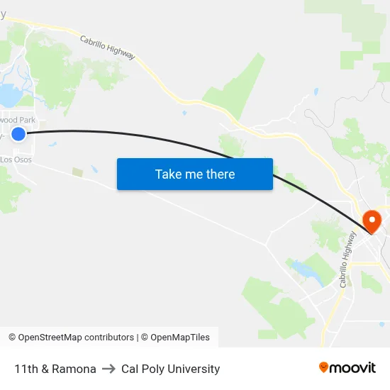 11th & Ramona to Cal Poly University map