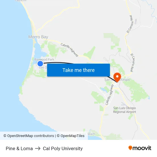 Pine & Loma to Cal Poly University map