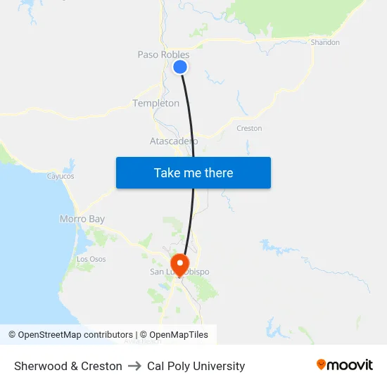 Sherwood & Creston to Cal Poly University map