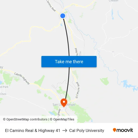 El Camino Real & Highway 41 to Cal Poly University map