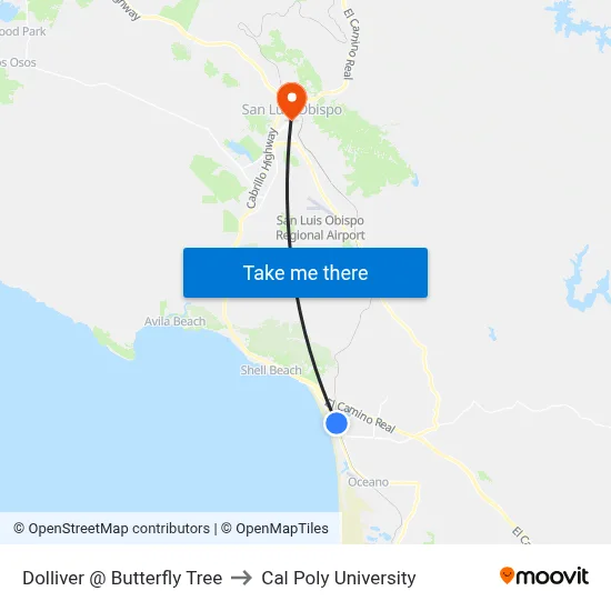 Dolliver @ Butterfly Tree to Cal Poly University map