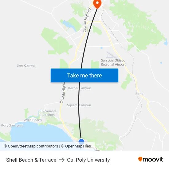 Shell Beach & Terrace to Cal Poly University map