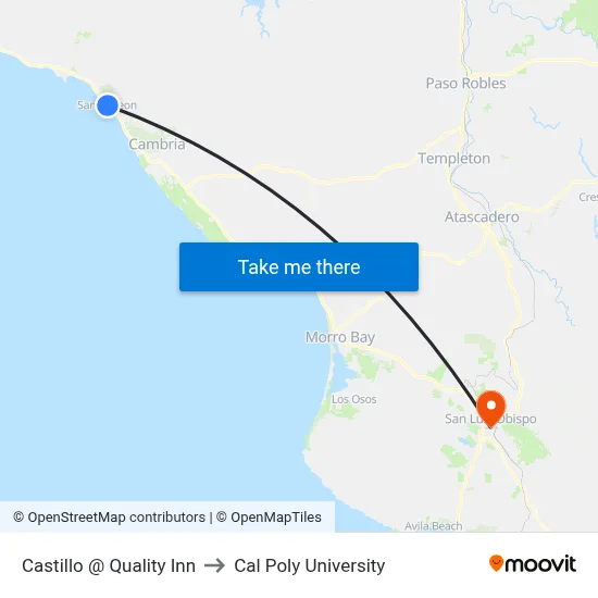 Castillo @ Quality Inn to Cal Poly University map