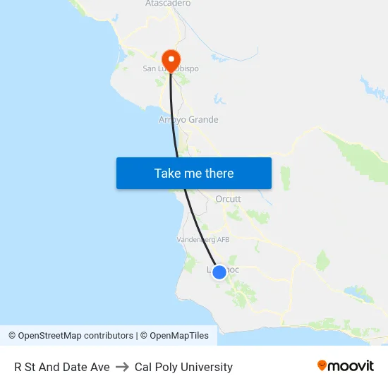 R St And Date Ave to Cal Poly University map