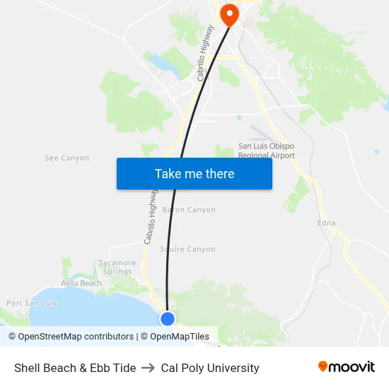 Shell Beach & Ebb Tide to Cal Poly University map