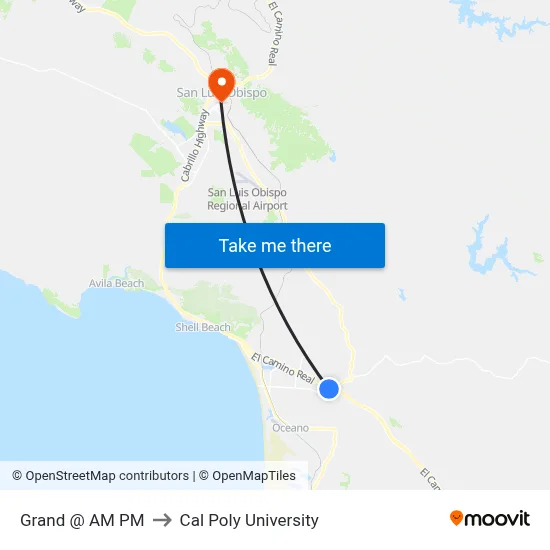 Grand @ AM PM to Cal Poly University map