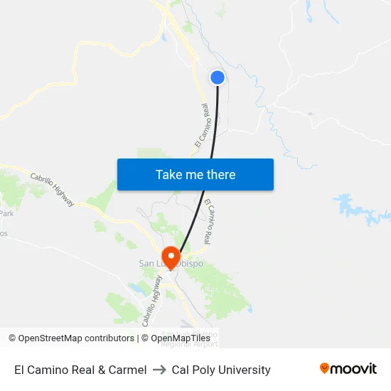 El Camino Real & Carmel to Cal Poly University map