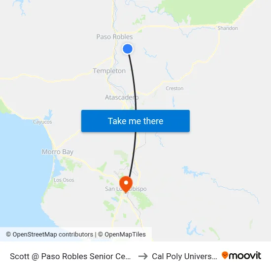 Scott @ Paso Robles Senior Center to Cal Poly University map