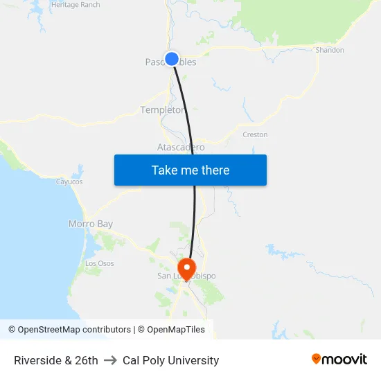 Riverside & 26th to Cal Poly University map