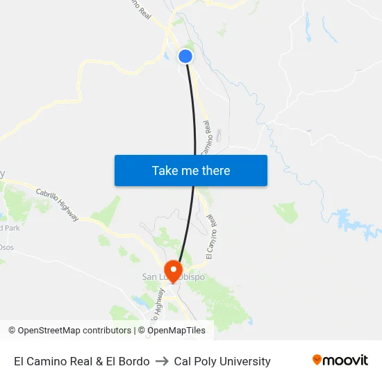 El Camino Real & El Bordo to Cal Poly University map