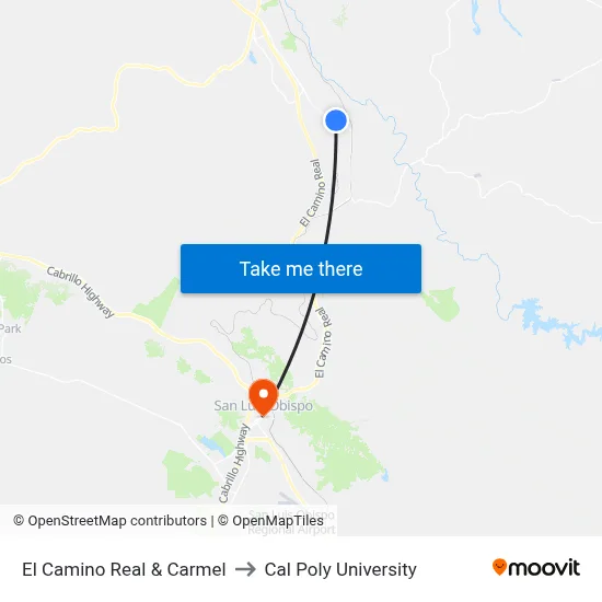 El Camino Real & Carmel to Cal Poly University map