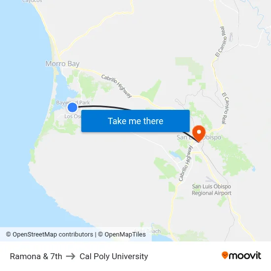 Ramona & 7th to Cal Poly University map