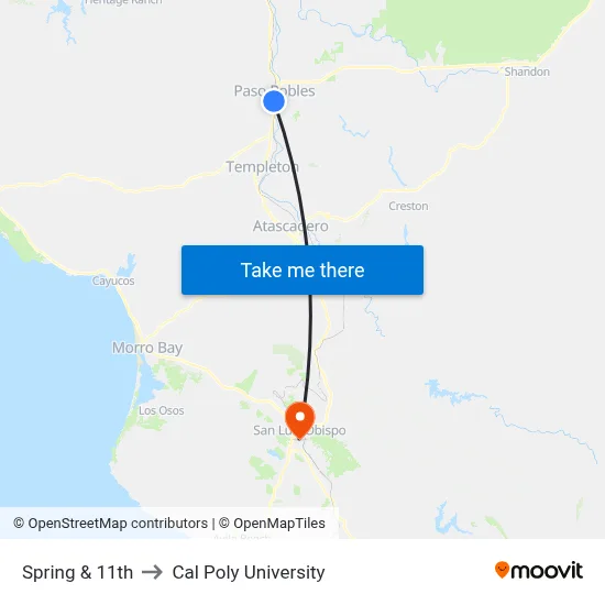 Spring & 11th to Cal Poly University map