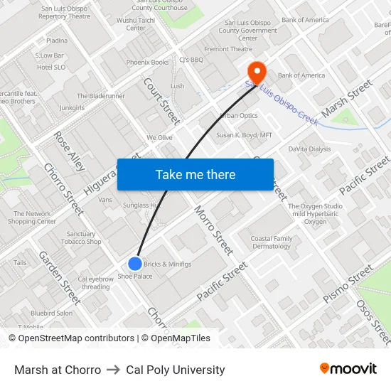 Marsh at Chorro to Cal Poly University map