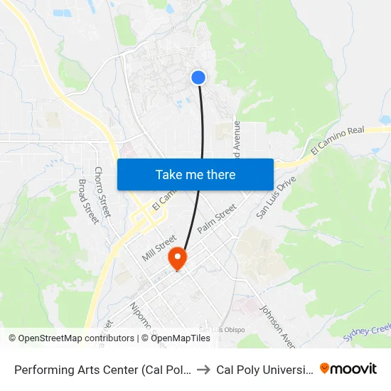Performing Arts Center (Cal Poly) to Cal Poly University map