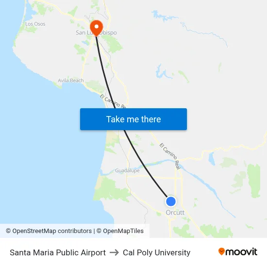 Santa Maria Public Airport to Cal Poly University map