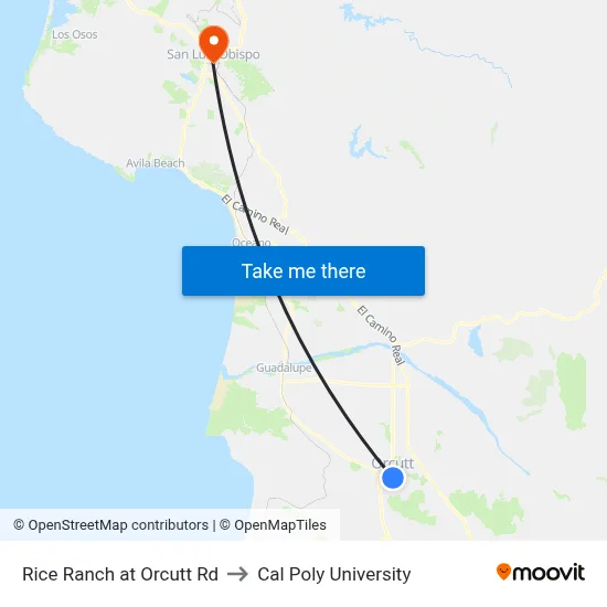 Rice Ranch at Orcutt Rd to Cal Poly University map