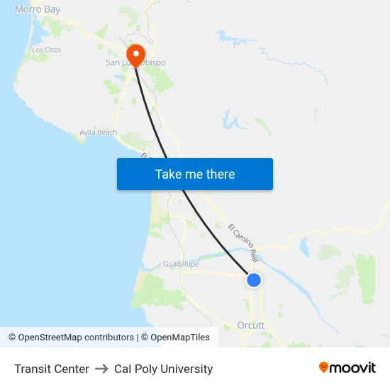 Transit Center to Cal Poly University map