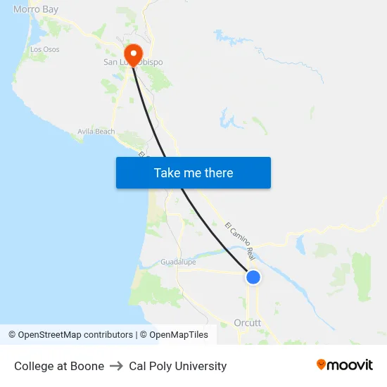 College at Boone to Cal Poly University map