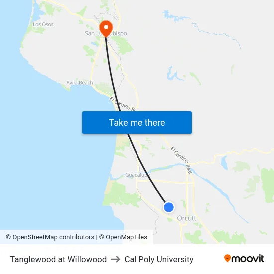 Tanglewood at Willowood to Cal Poly University map