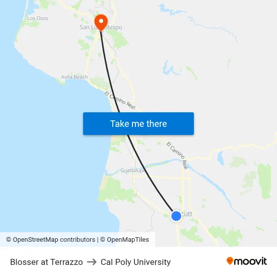 Blosser at Terrazzo to Cal Poly University map