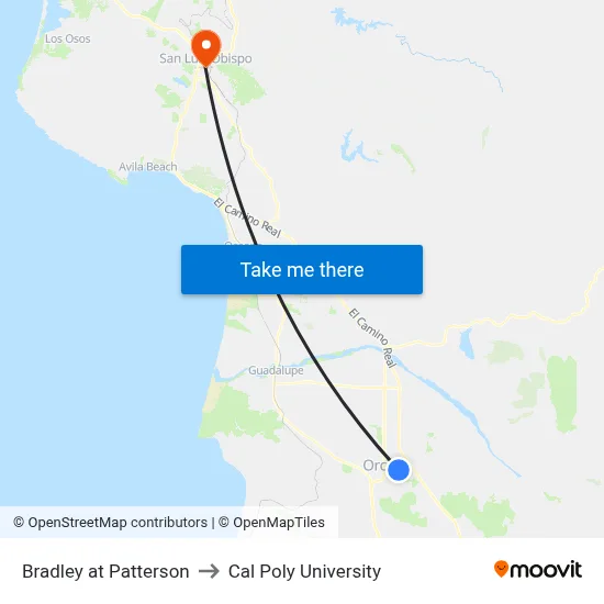 Bradley at Patterson to Cal Poly University map