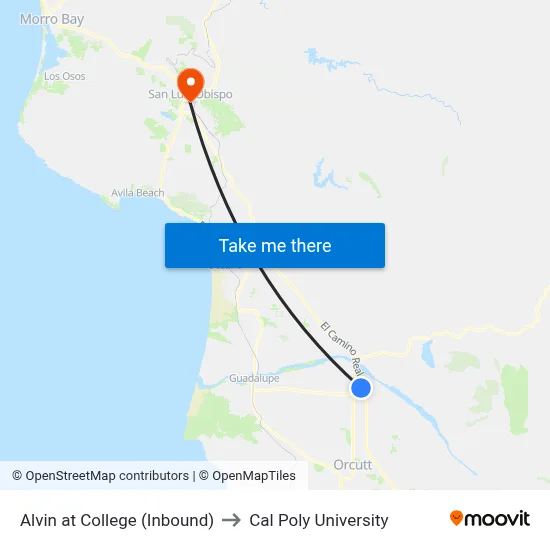 Alvin at College (Inbound) to Cal Poly University map